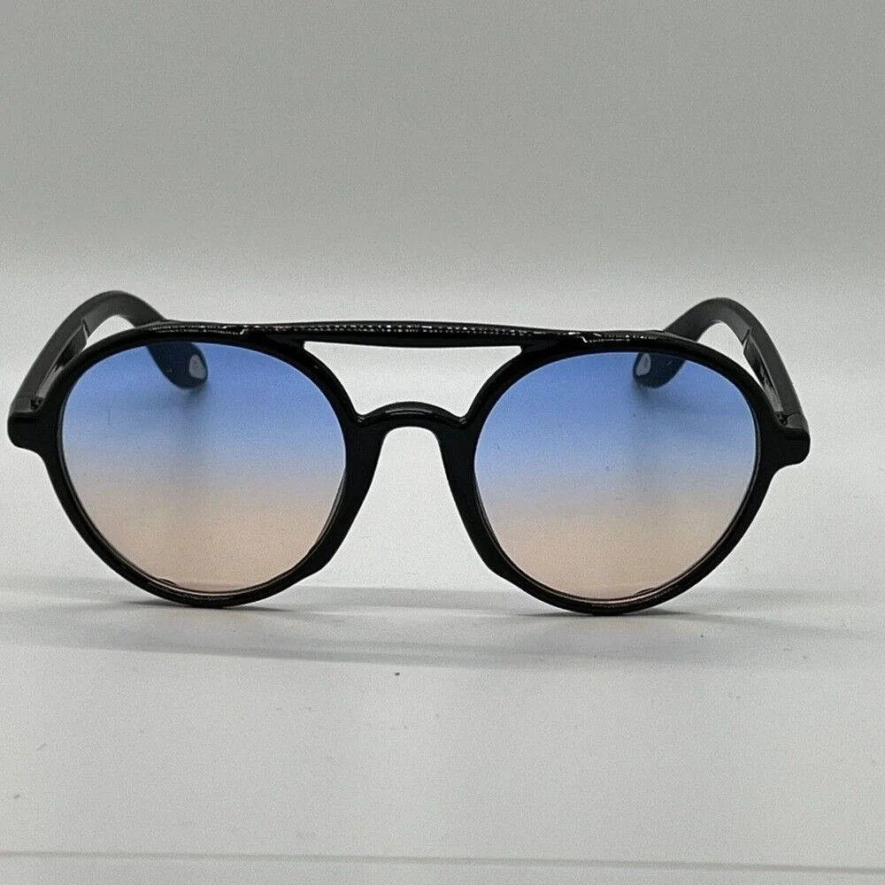 Round Sunglasses Blue Gradient Lens Black Frame Mens Fashion Trendy Lentes Gafas